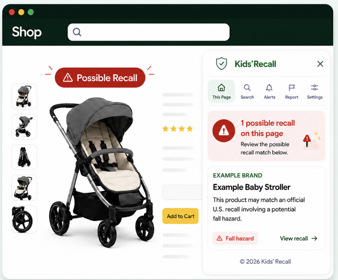 Kids'Recall flagging a possible product recall while shopping